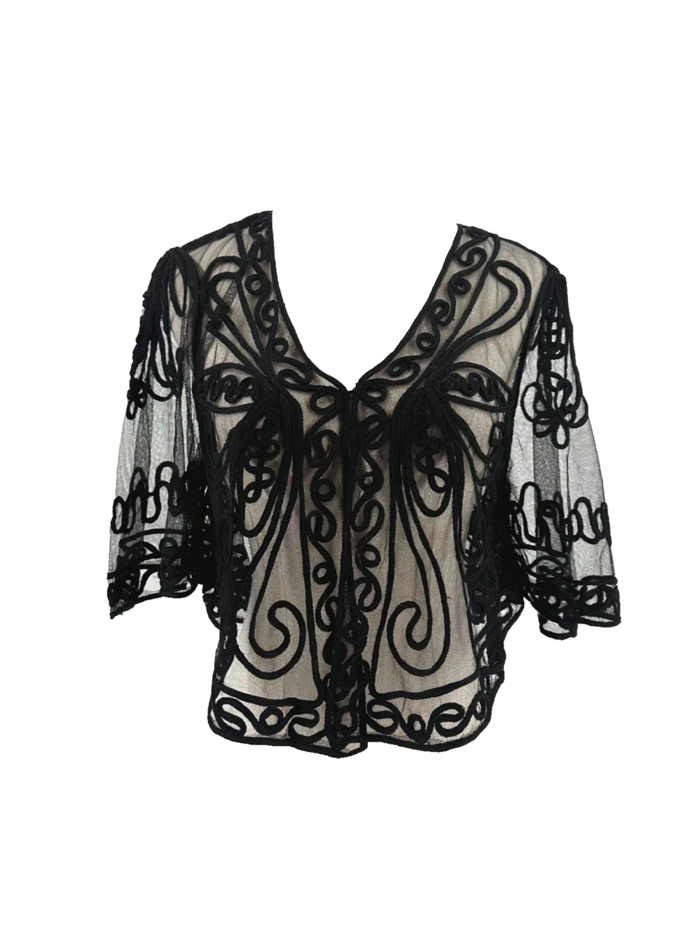 Pretty Angel Kimono Top M Sheer Embroidered Silk Blend Fairycore Festival Whimsy